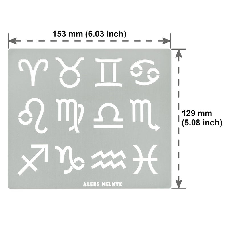 Aleks Melnyk No.122 Metal Stencil, Zodiac Symbols 1.2 inch, Astrological, Astrology, Horoscope, Template for Wood Burning, Crafts, Engraving, 12 Zodiac Signs for Create Clock - Image 4